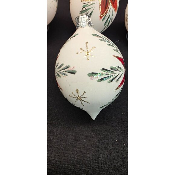 Vintage Christmas Classics Commodore Hand Decorated Poinsettia Glass Ornaments - Picture 10 of 16